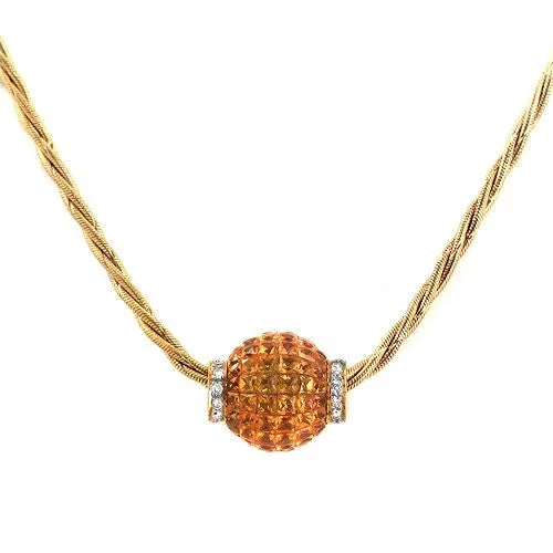 Sapphire & Diamond in a Ball  Pendant Necklace In 18k Yellow Gold