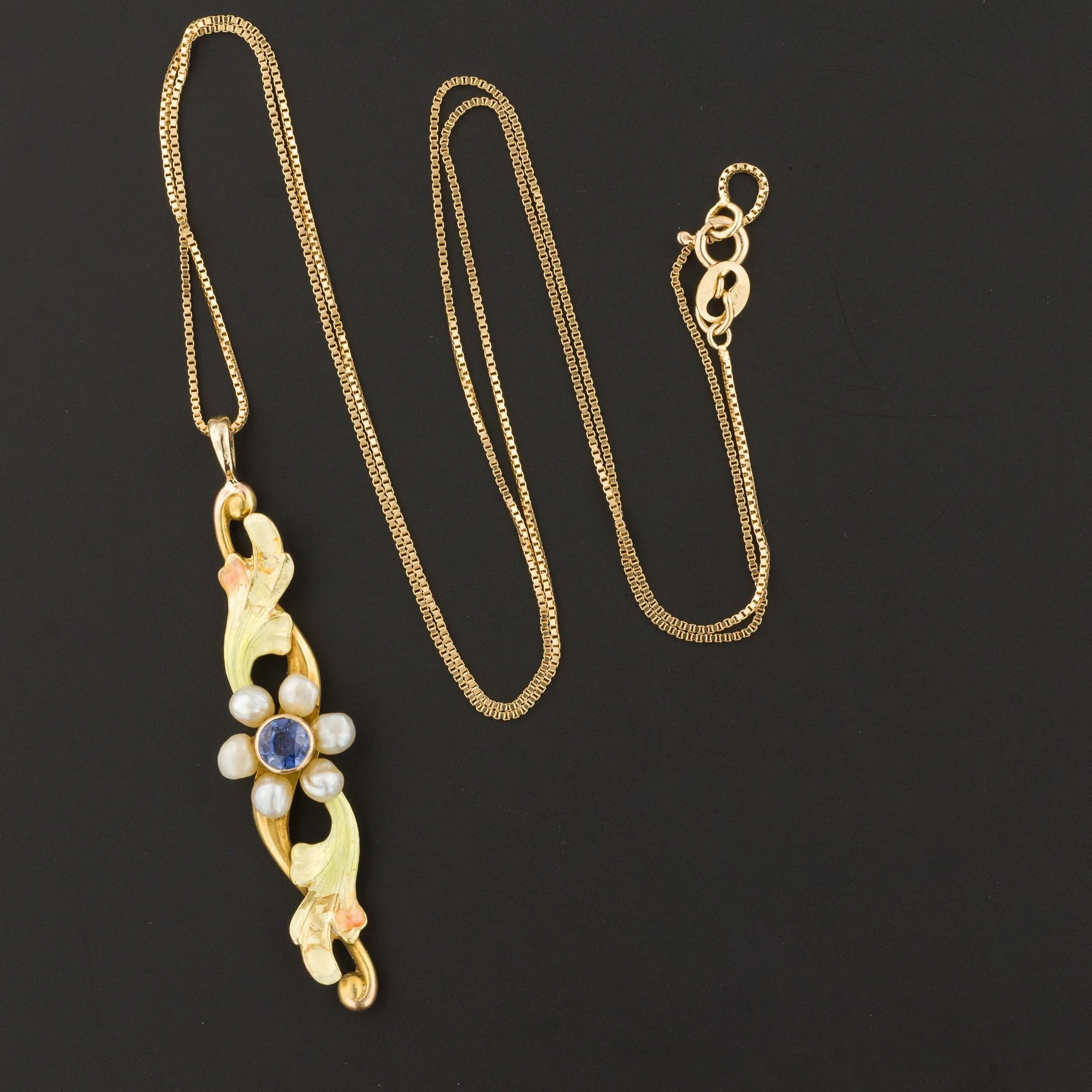 Sapphire & Pearl Flower Pendant | Antique Pin Conversion