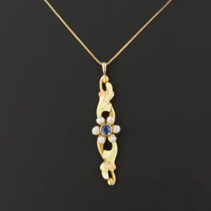 Sapphire & Pearl Flower Pendant | Antique Pin Conversion