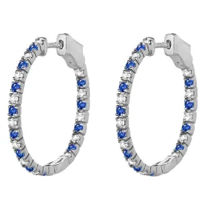 Sapphire And Natural Earth Mined Diamond Hoop Earrings For Women