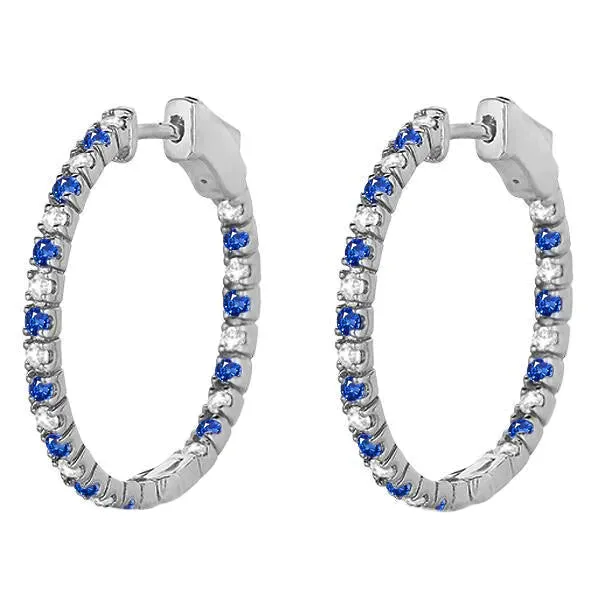 Sapphire And Natural Earth Mined Diamond Hoop Earrings For Women