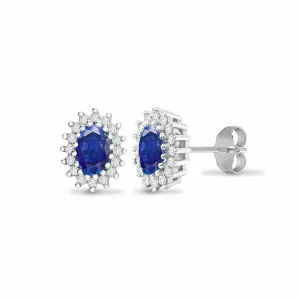 SAPPHIRE HALO STUD EARRINGS IN 9K WHITE GOLD