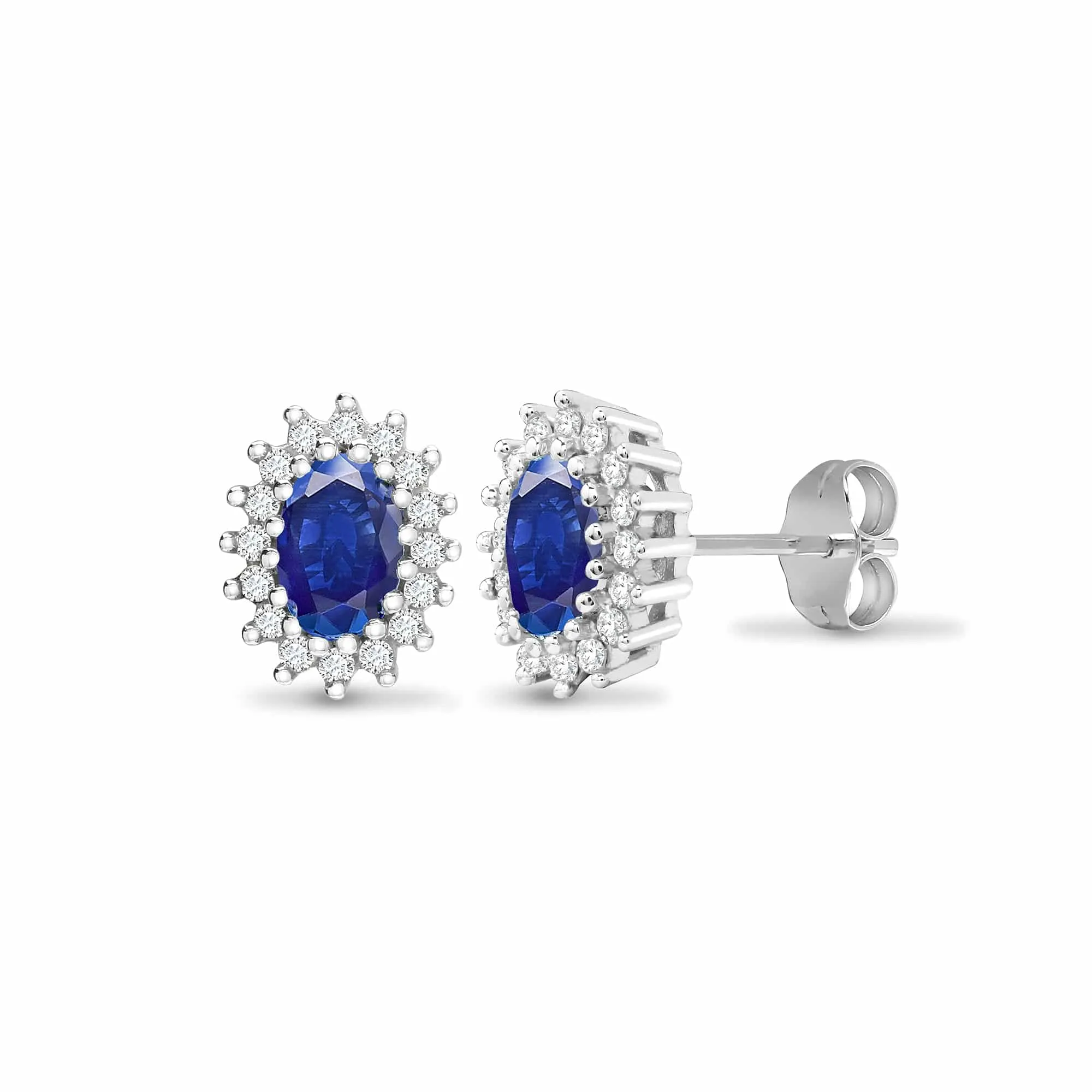 SAPPHIRE HALO STUD EARRINGS IN 9K WHITE GOLD