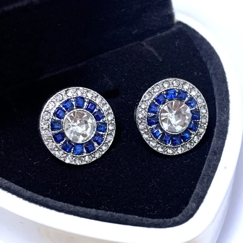 Sapphire Men's Stud Earrings Jewelry Unisex