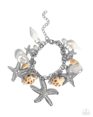 Seashell Song - White - Shell and Pearl Starfish Paparazzi Lobster Claw Bracelet