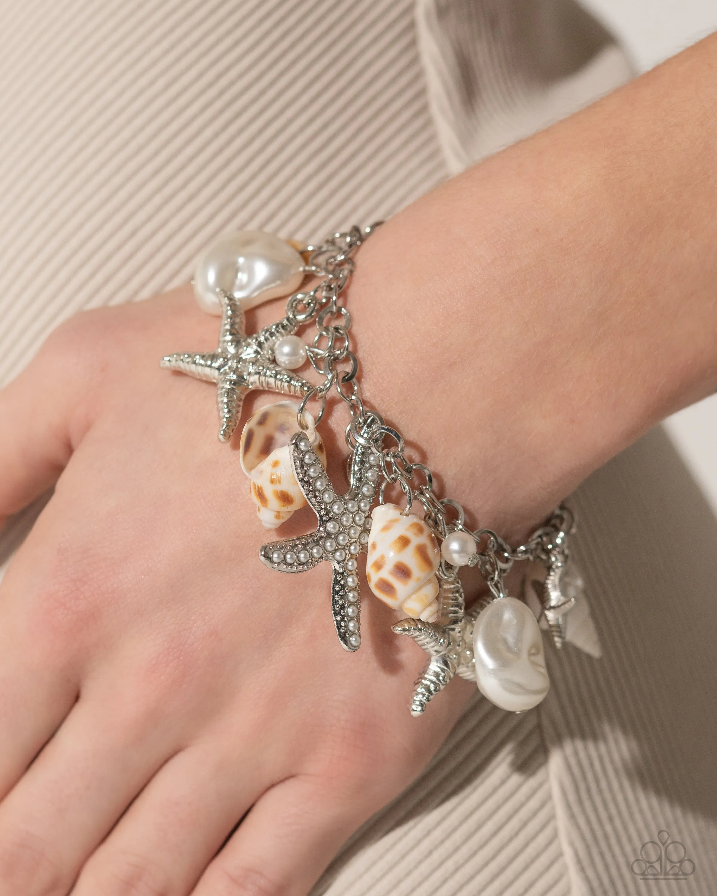 Seashell Song - White - Shell and Pearl Starfish Paparazzi Lobster Claw Bracelet