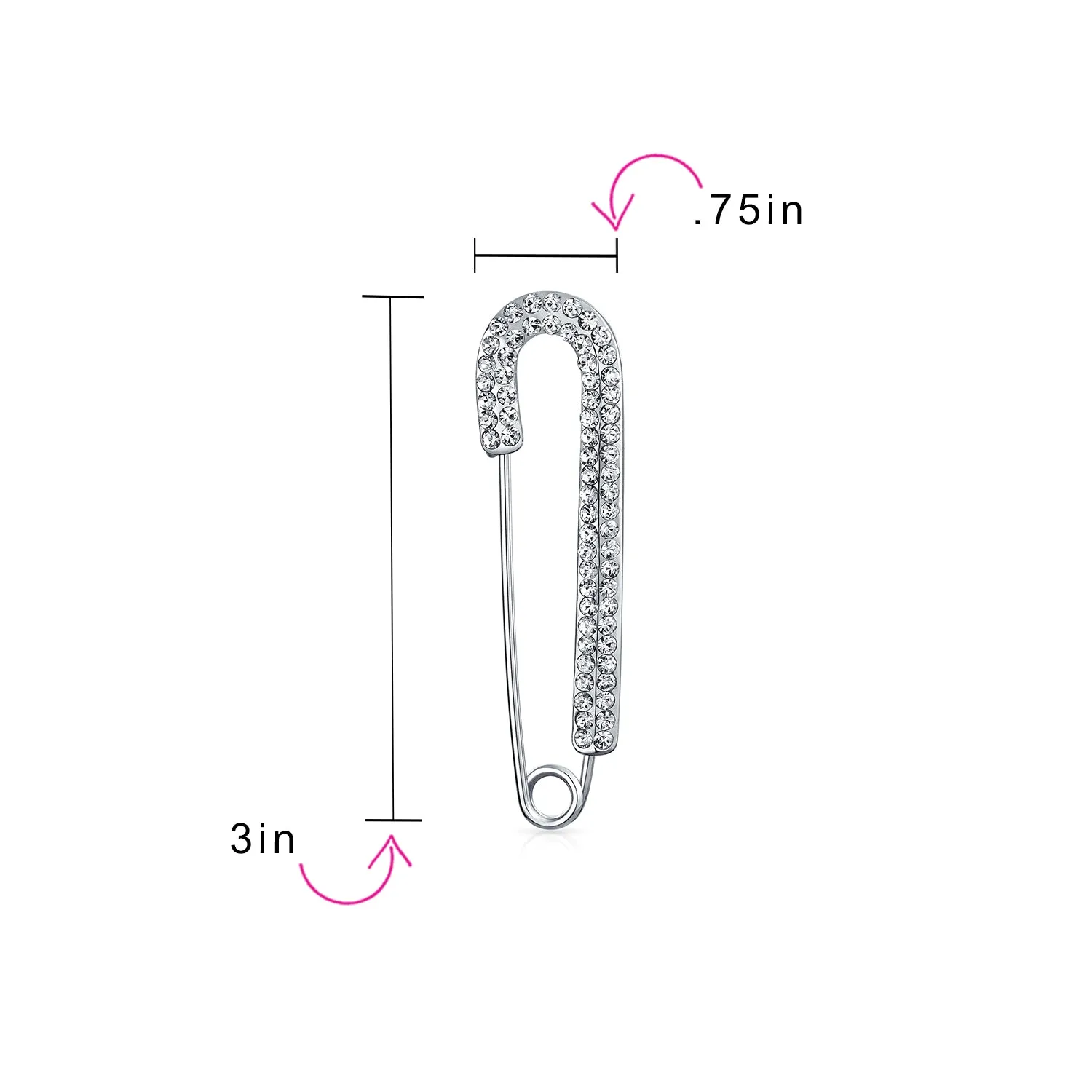 Set of 2 Crystal Candy Cane Safety Pin Brooch Pin Gold Silver Plated 2 Inch