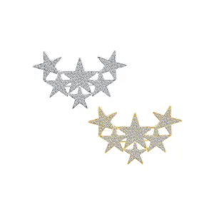 Set of 2 Large Celestial Rock Star Crystal Stars Brooch Pin Silver Gold Plated
