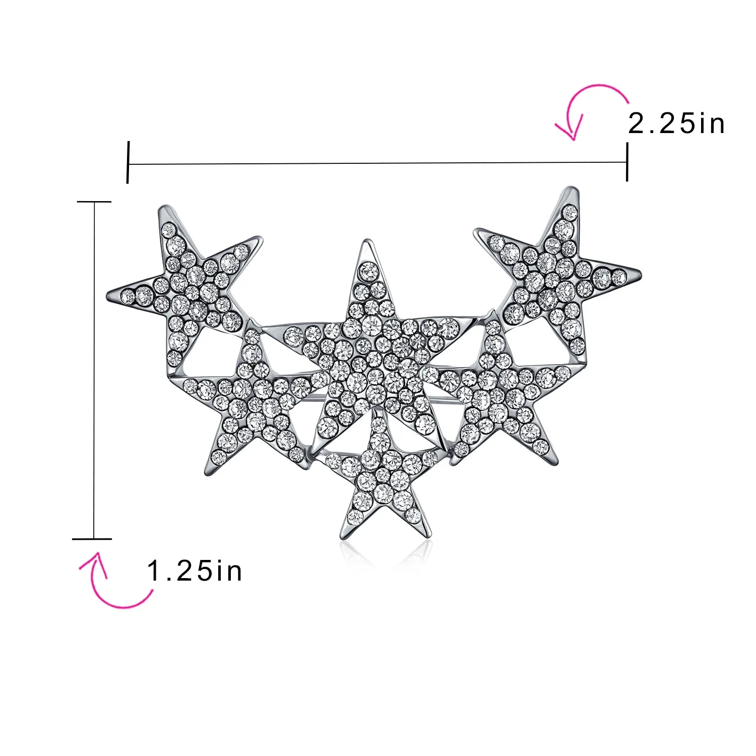 Set of 2 Large Celestial Rock Star Crystal Stars Brooch Pin Silver Gold Plated
