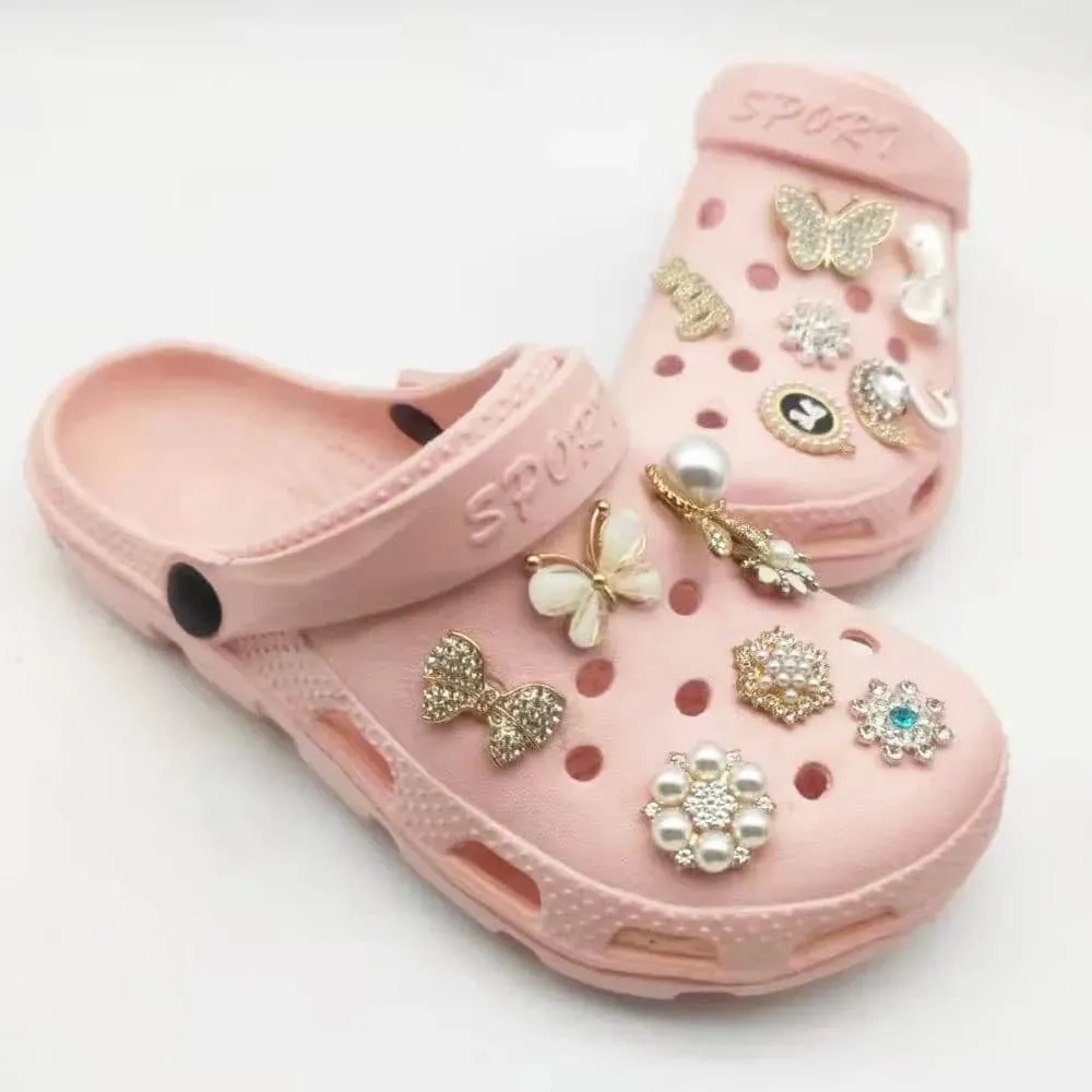 Shoe charms - 2 rope stars gold with pearl inserts