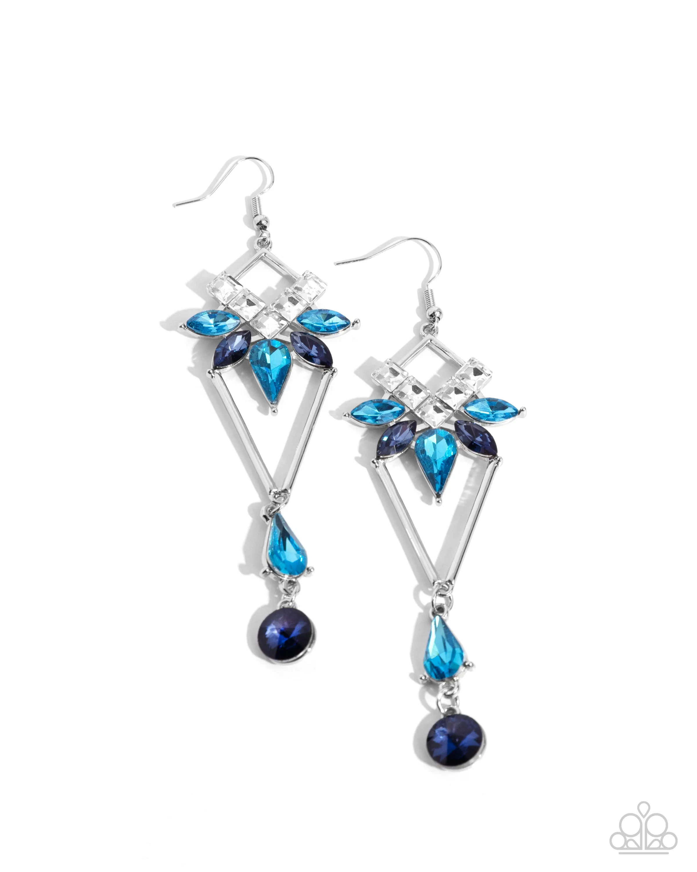 Shoulder-Dusting Shimmer - Blue - Rhinestone Long Paparazzi Fishhook Earrings