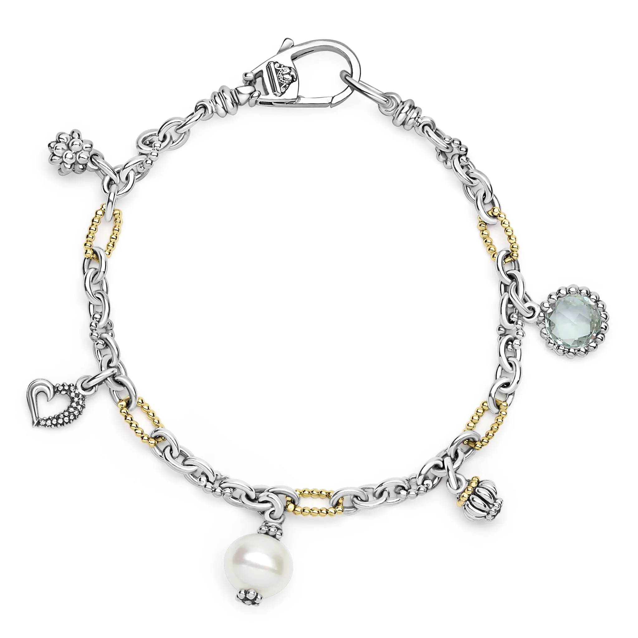 Signature Caviar Two-Tone Pearl and Prasiolite Charm Bracelet