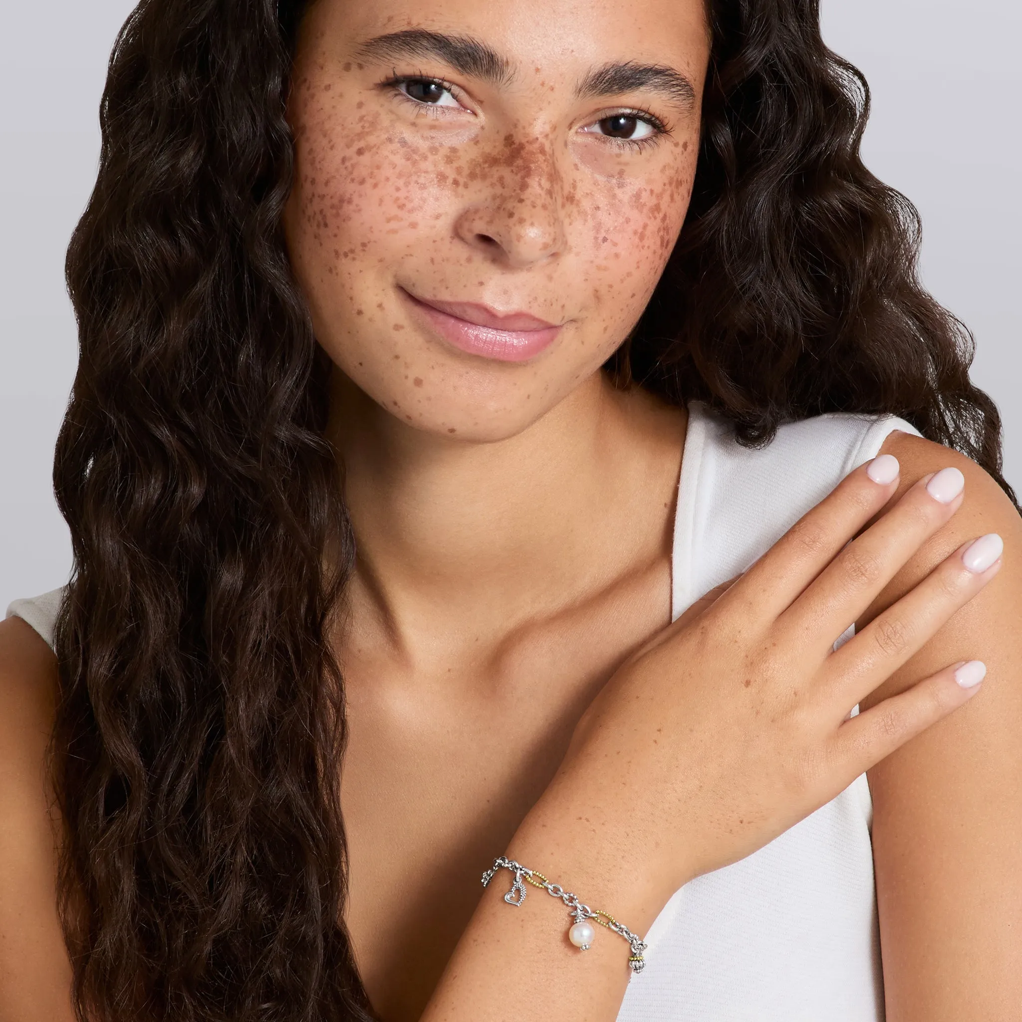Signature Caviar Two-Tone Pearl and Prasiolite Charm Bracelet