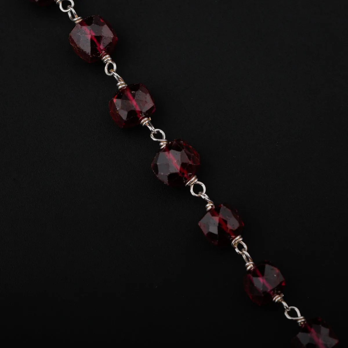 Silver Beads Necklace With Ruby
