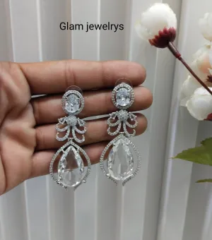 Silver Cz American Diamond Earrings Anushka Indian Jewellery