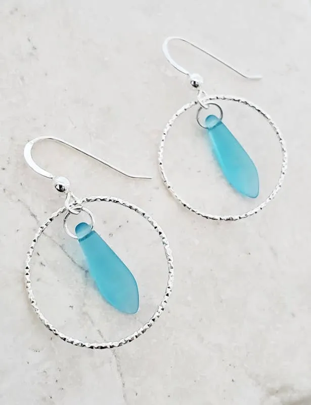 Silver Diamond Cut Eco Sea Glass Dagger Earrings - Autumn