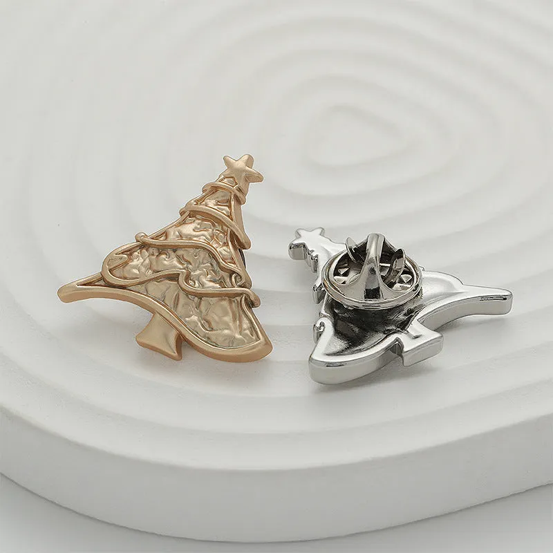 Silver Gold Christmas Tree Shaped Metal Pin Brooch 4pcs