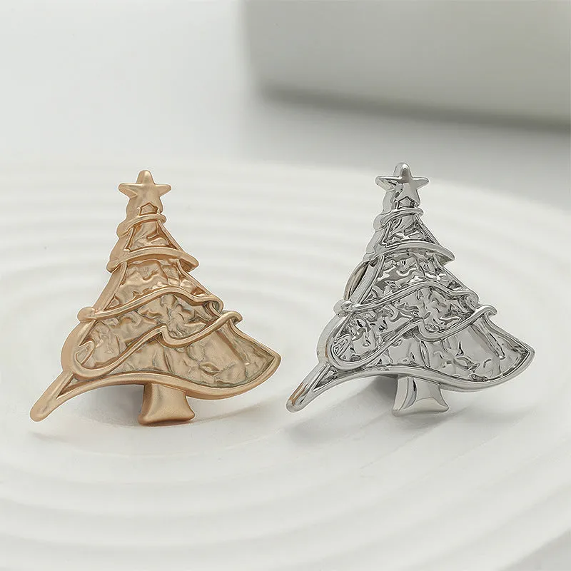Silver Gold Christmas Tree Shaped Metal Pin Brooch 4pcs