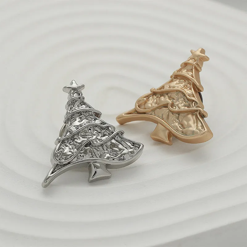 Silver Gold Christmas Tree Shaped Metal Pin Brooch 4pcs