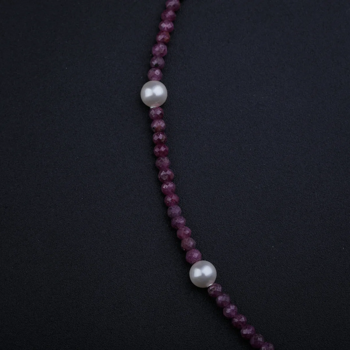 Silver Kundan Pendant Necklace with Ruby and Pearls