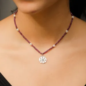 Silver Kundan Pendant Necklace with Ruby and Pearls