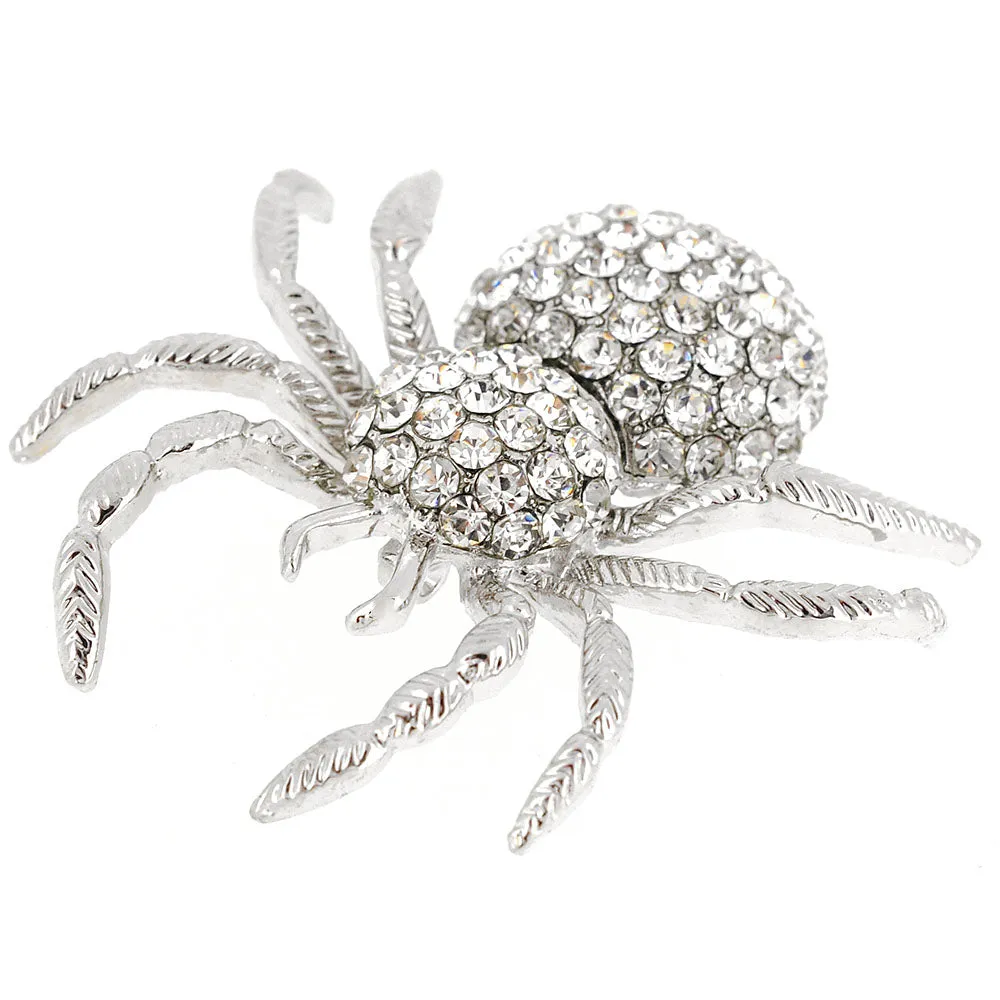 Silver Spider Crystal Pin Brooch