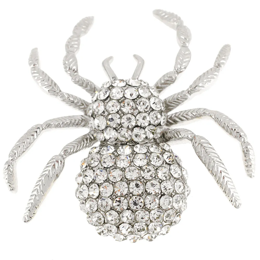 Silver Spider Crystal Pin Brooch