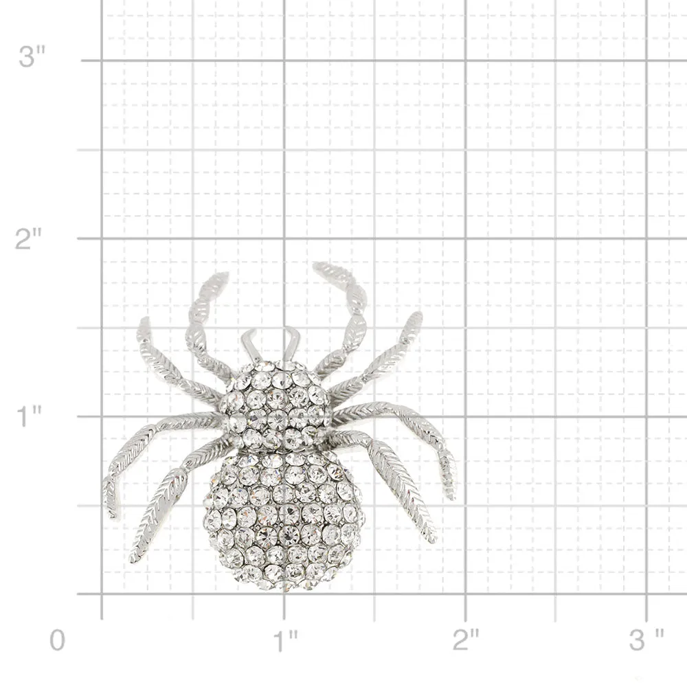 Silver Spider Crystal Pin Brooch