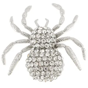 Silver Spider Crystal Pin Brooch