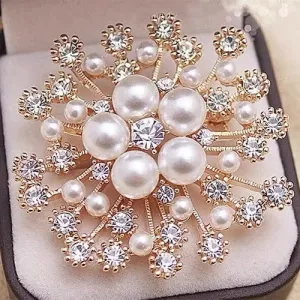 Snowflake Pearl Crystal Brooch