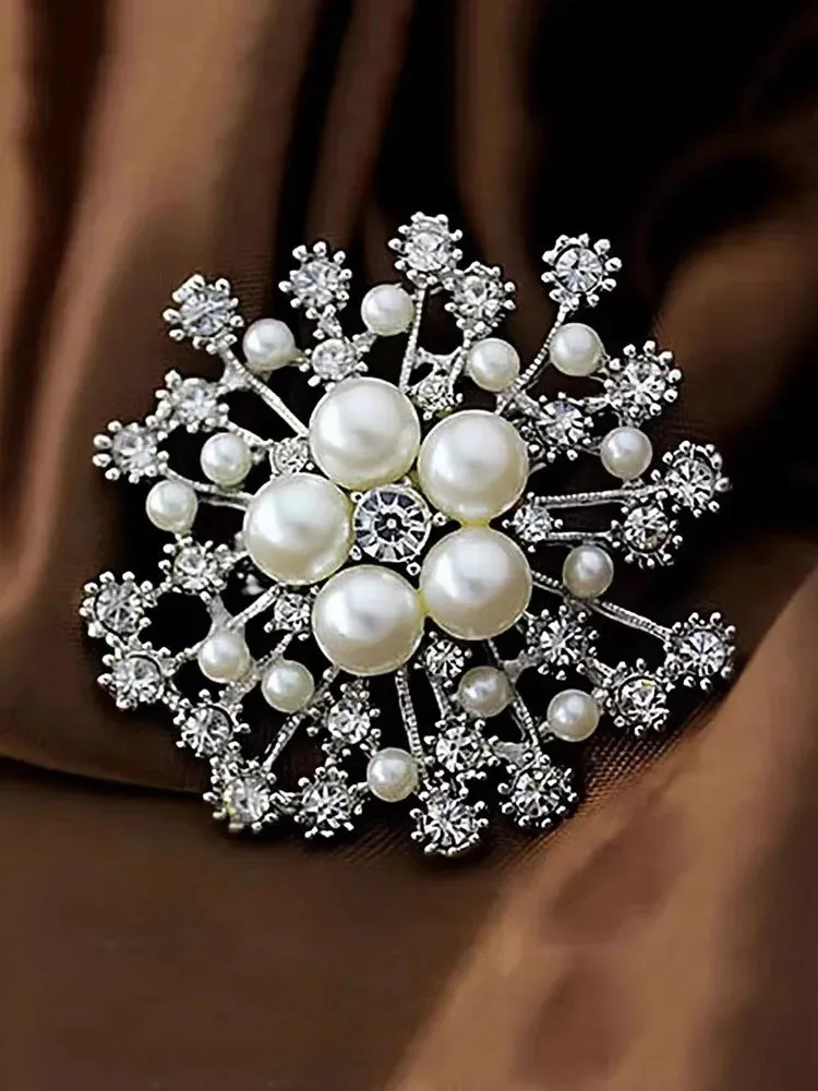 Snowflake Pearl Crystal Brooch