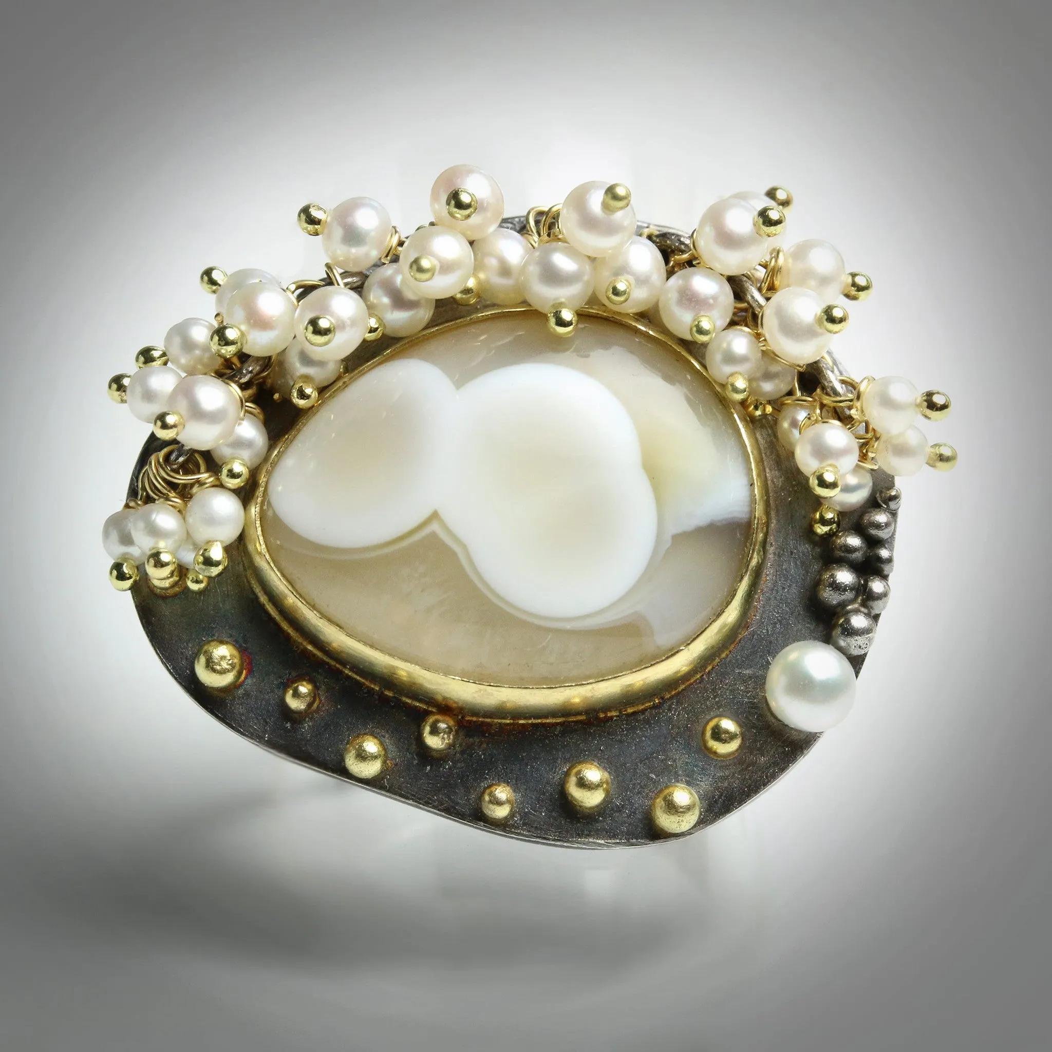 Sold - Ocean Jasper, Pearls   Gold Dots Ring
