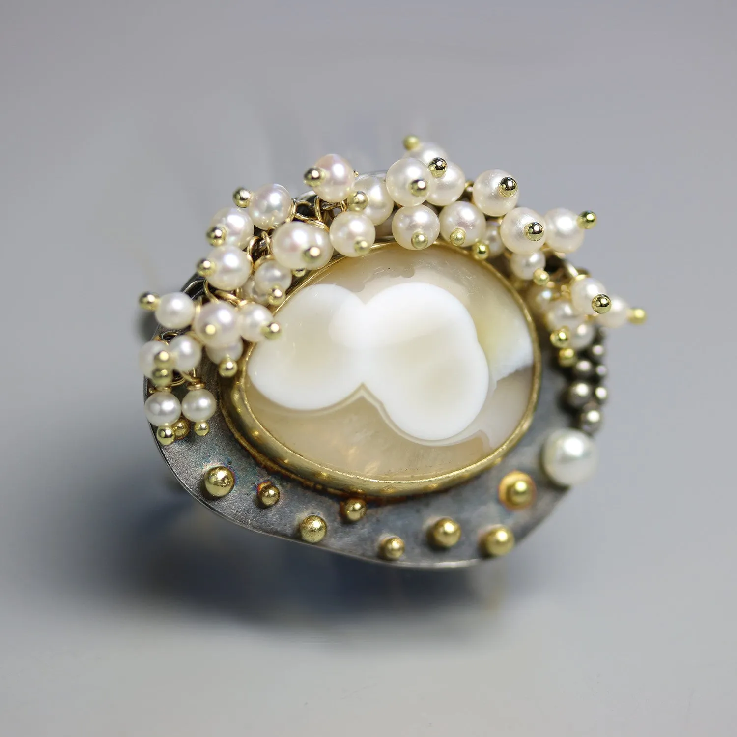 Sold - Ocean Jasper, Pearls   Gold Dots Ring