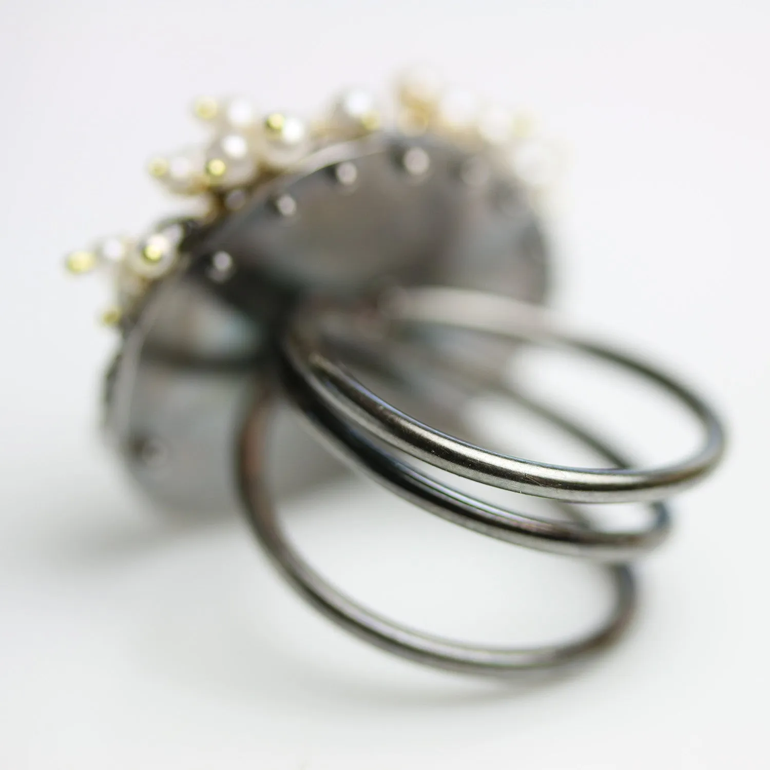 Sold - Ocean Jasper, Pearls   Gold Dots Ring