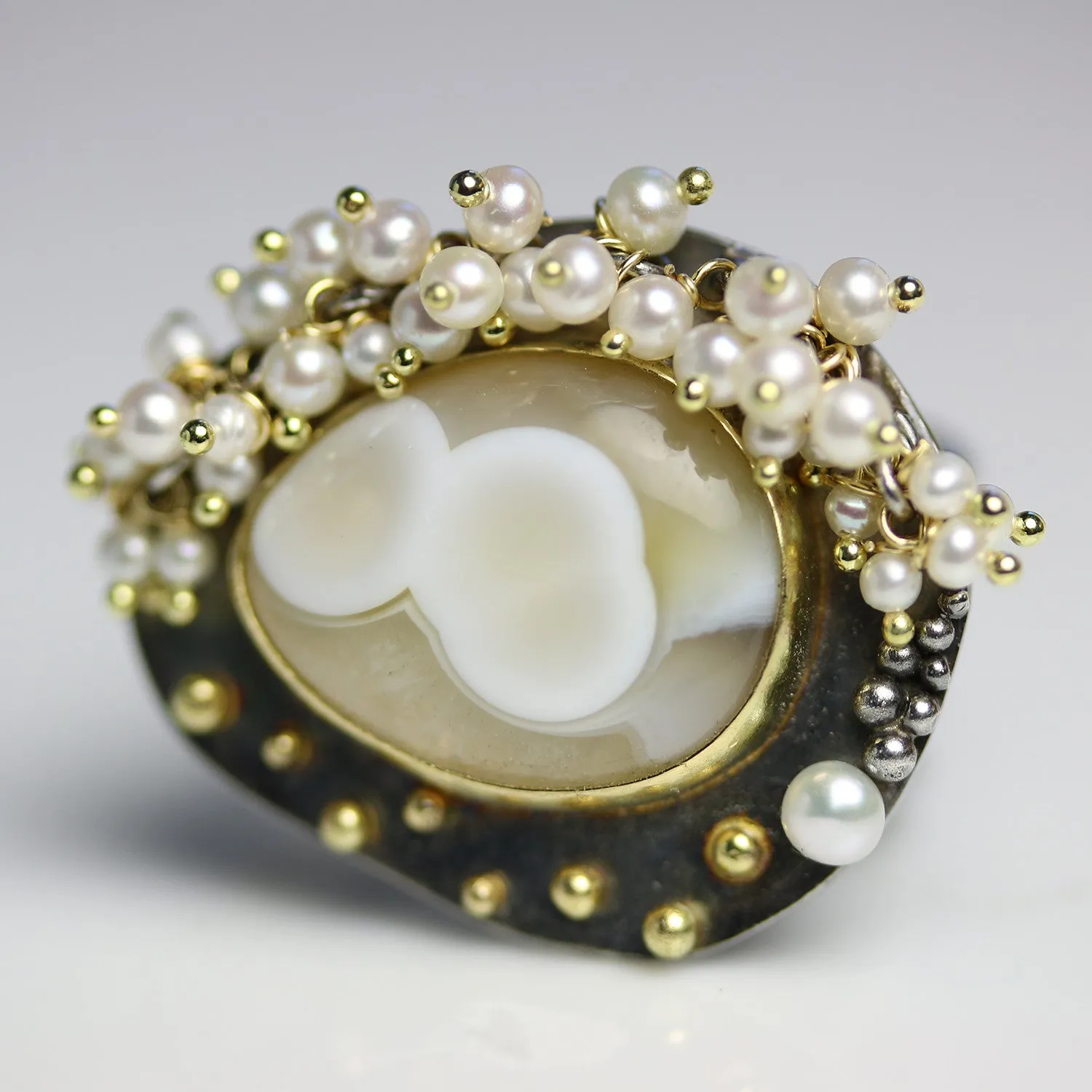 Sold - Ocean Jasper, Pearls   Gold Dots Ring