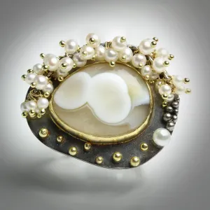 Sold - Ocean Jasper, Pearls   Gold Dots Ring
