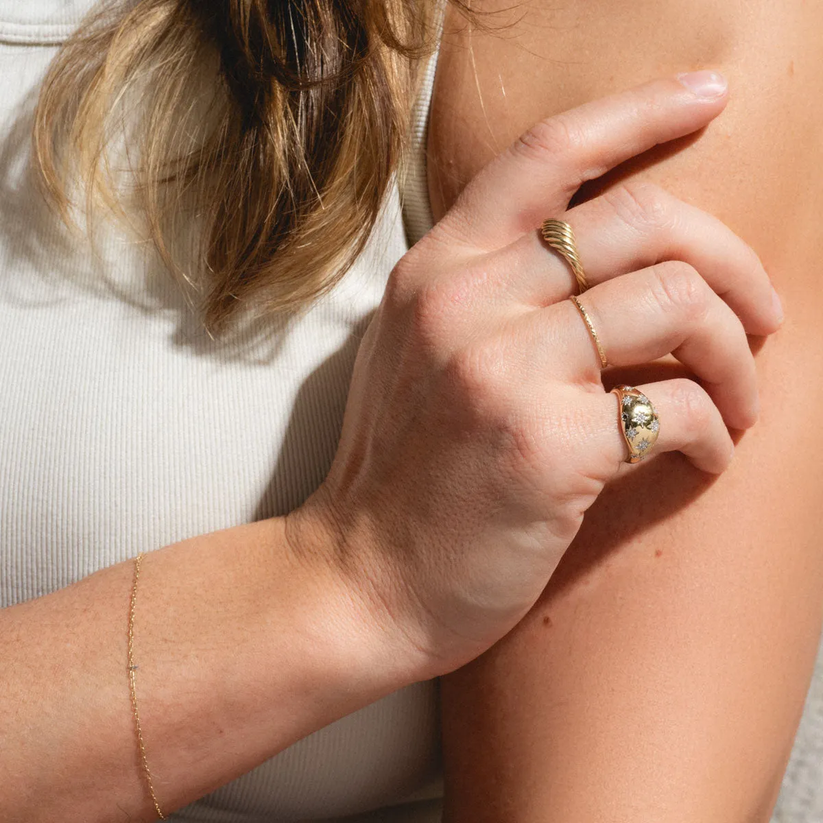 Solid Gold Star Crossed Dome Pinky Ring