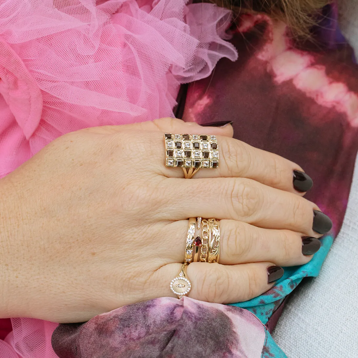 Solid Gold Textured Chain Link Ring