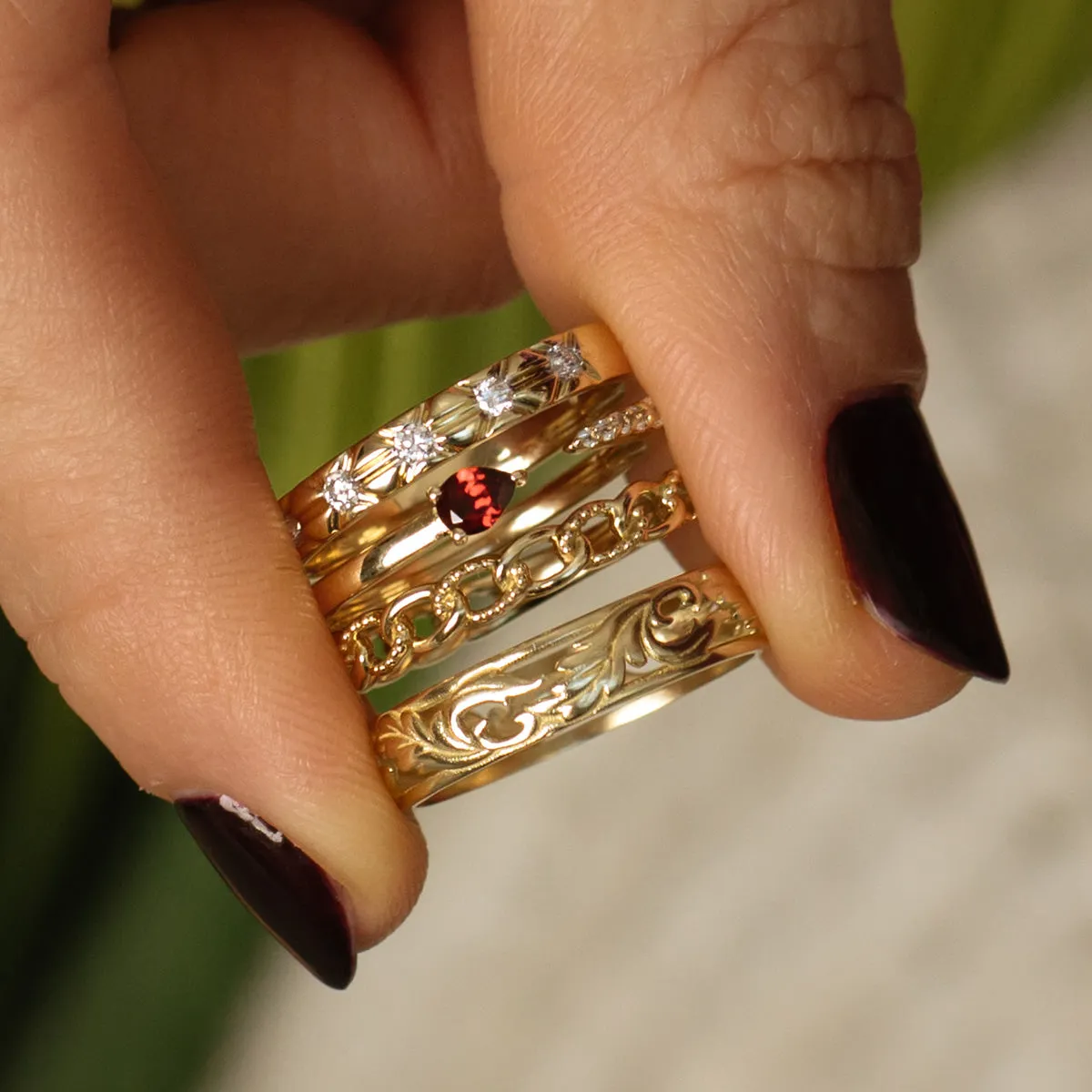 Solid Gold Textured Chain Link Ring