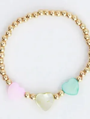 Sparkle Sisters Triple Heart Gold Beaded Bracelet