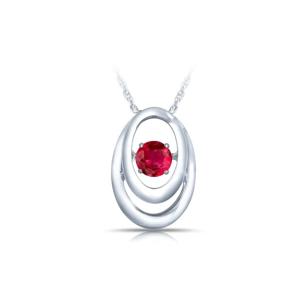 SS Pendant with Synthetic Ruby 1=1/4 ctw W/chain