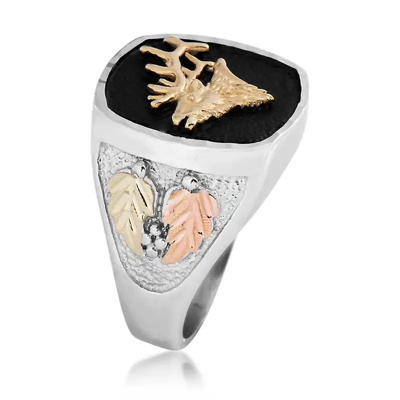 Stately Elk - Sterling Silver Black Hills Gold Mens Ring