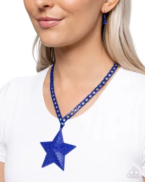 Stellar Selfie - Blue - Metallic Rhinestone Encrusted Star Paparazzi Short Necklace