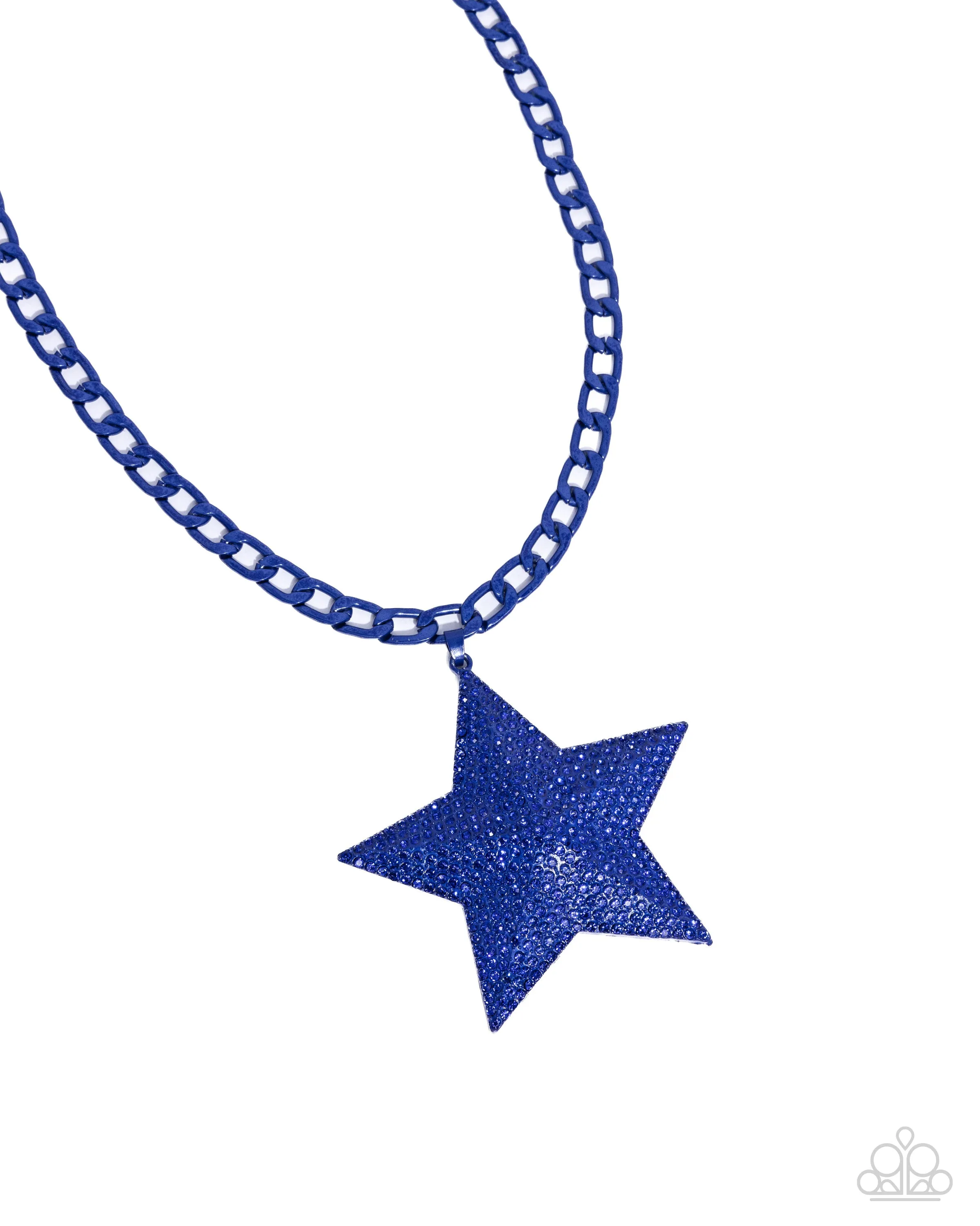 Stellar Selfie - Blue - Metallic Rhinestone Encrusted Star Paparazzi Short Necklace