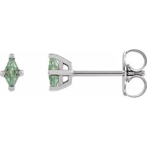 Sterling Silver 4x2 mm Lab-Grown Green Sapphire Earrings