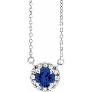 Sterling Silver 5 mm Lab-Grown Blue Sapphire & 1/10 CTW Natural Diamond 18" Necklace