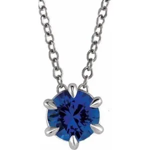Sterling Silver 5 mm Natural Blue Sapphire Solitaire 16-18" Necklace