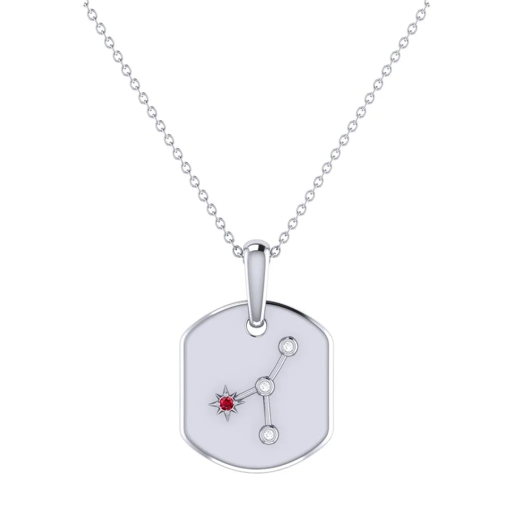 Sterling Silver Cancer Ruby And Diamond Constellation Tag Pendant Necklace