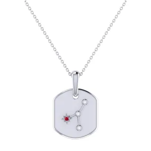 Sterling Silver Cancer Ruby And Diamond Constellation Tag Pendant Necklace