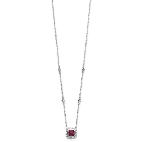Sterling Silver Lab Created Ruby and CZ Station Necklace